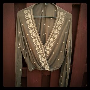 Crop long sleeve boho top